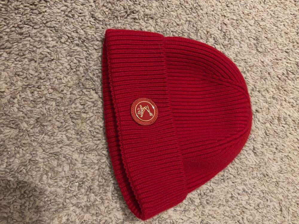 Hennessy 100% Cashmere Red Ribbed Beanie Hat One Size